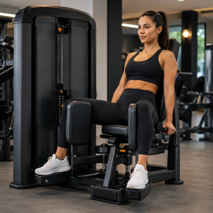Adduktor och abduktormaskin för träning av insida och utsida lår i gym