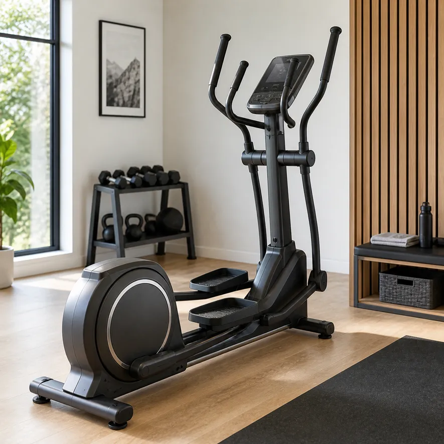 Framhjulsdriven crosstrainer för hemmagym med kompakt design