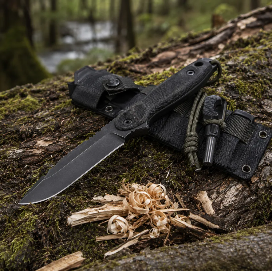 Överlevnadskniv med ferrocerium eldslagare för bushcraft och friluftsliv