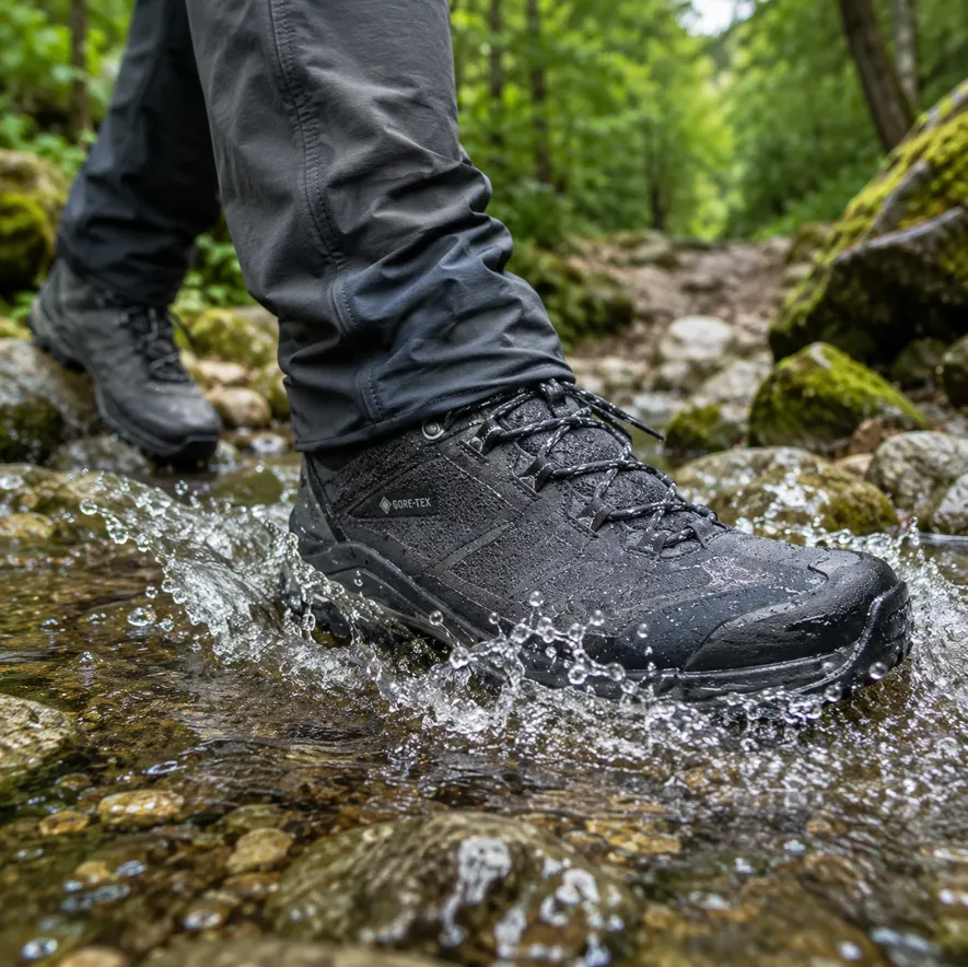 Vandringsskor med Gore-Tex membran - vattentäta skor för kliv i bäckar och blöt terräng